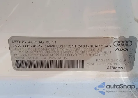 2012 Audi A4 2.0T Premium from USA, damaged, VIN WAUFFAFL8CN007895
